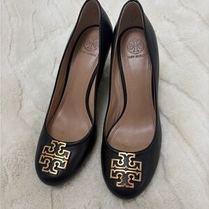 Tory Burch Black Heels with Gold Logo